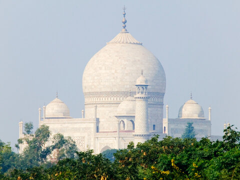 Taj Mahal dome and minarets.