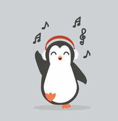 penguin listening to music on headphones