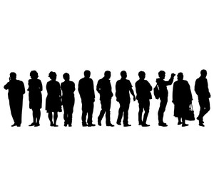 Man and women walking on street. Isolated silhouette on a white background