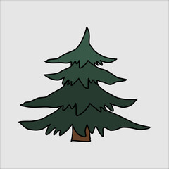 christmas tree vector illustration on on a gray background. Doodle style isolated drawing.