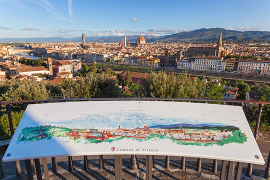 Tourist map of Florence with the city in the background, Tuscany, Italy