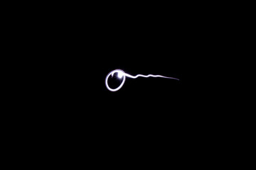 Light painting, sperm shape painted by light, line of light, male fertility sign, balloon with a string, procreation, sex, love making