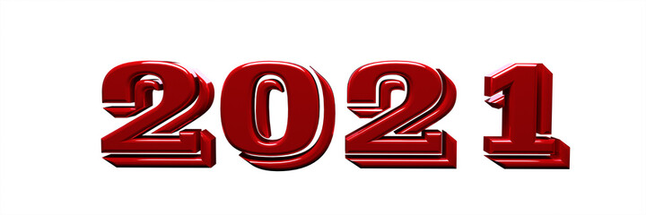Red inscription 2021, isolated on a white background. 3d render