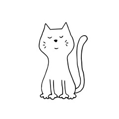 Cat. Vector hand drawn doodle illustration. Black and white outline. Coloring