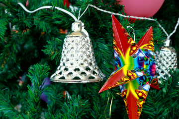 Silver color Christmas decoration bell and star