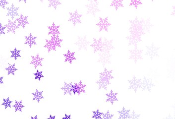 Light Purple, Pink vector background with beautiful snowflakes, stars.