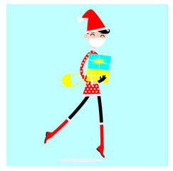 Woman wearing an anti virus protection mask to prevent others from corona COVID-19 and SARS cov 2 infection. Christmas sale shopping. Vector illustration.  