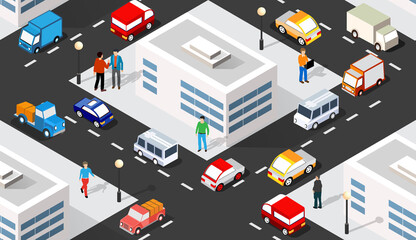 Obraz premium Isometric 3D illustration of the city quarter with houses