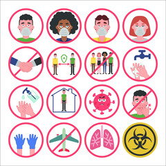 Information about covid-19 and virus protection tips. Vector illustration