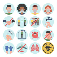 Information about covid-19 and virus protection tips. Vector illustration