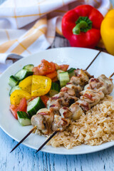 Chicken Souvlaki With Rice and Vegetables 