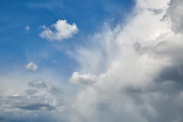 Blue sky with clouds of coming storm gathering near