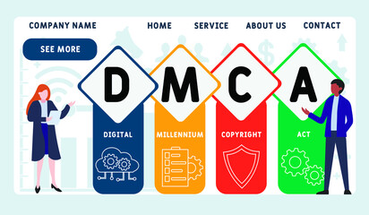 Vector website design template . DMCA - Digital Millennium Copyright Act acronym. business concept background. illustration for website banner, marketing materials, business presentation, online 