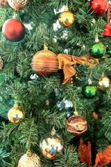 Merry Xmas and Happy New Year Celebration Decorations Concept. Close up of Christmas tree ornament.