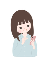 スマートフォンを操作する若い女性　上半身