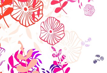 Light Pink, Red vector doodle background with leaves.