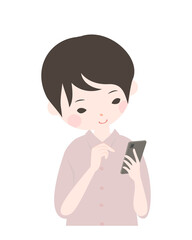 スマートフォンを操作する若い女性　上半身