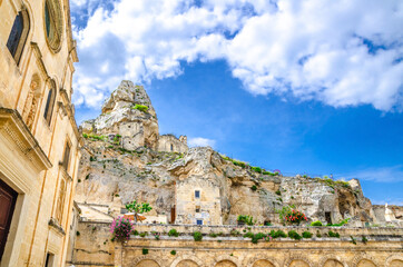 Church Chiesa San Pietro Caveoso and rock church Santa Maria De Idris in historical centre old...