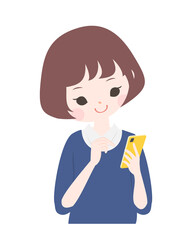 スマートフォンを操作する若い女性　上半身