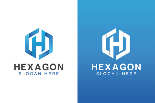 modern color letter H with hexagon logo design two versions