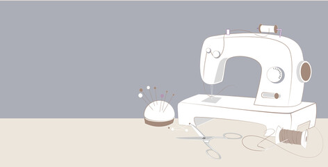 atelier couture - illustration grise blanche