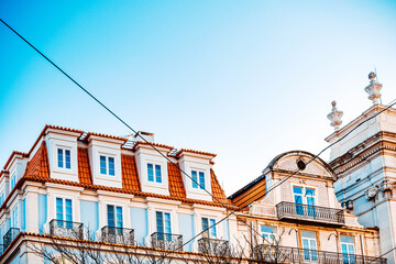 Street view of downtown in Lisbon, Portugal, Europe