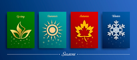 Set of multicolored cards about the seasons of the year
