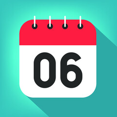 Calendar day 6. Number six on a white paper with red border on blue background vector.
