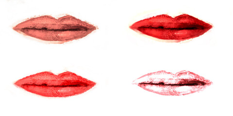 Women‘s lips set. Hand drawn watercolor lips isolated on white background. Fashion and beauty illustration. 