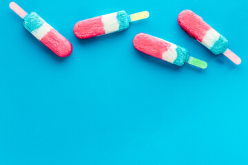 Top view of fruit ice cream or colorful popsicles