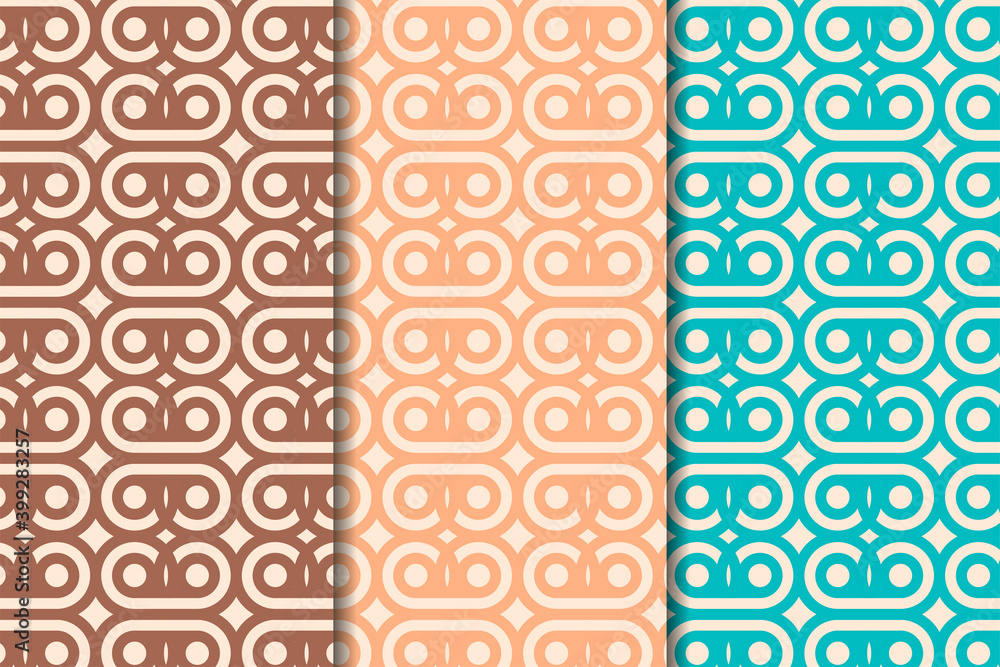 Poster set of abstract geometric circle element for seamless pattern template design. there are three color