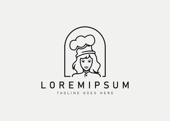 Mom's cooking logo design. Vector illustration of the chef's mother. Modern logo design with line art icon style.