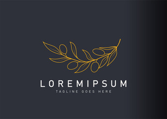 Nature olive logo design. Vector illustration of Hand drawn wedding olive. Modern logo design with line art icon style.