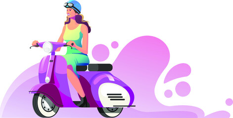 Beautiful lady riding scooter vector abstact background