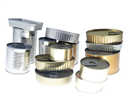 Still life of canned food in different types of cans