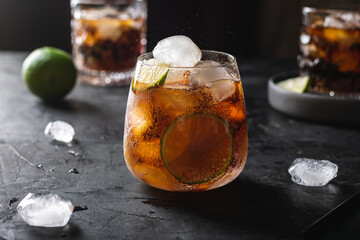 Cuba libre cocktail with ice
