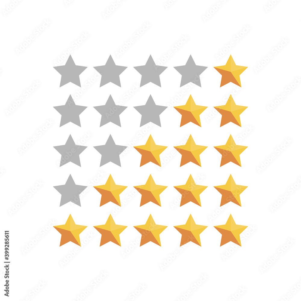 Wall mural star rating system. vector illustration of a rating system based on stars one through five on white 