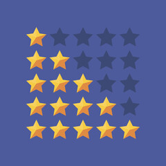 Star Rating System. Vector illustration of a rating system based on stars one through five on blue background