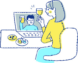 オンライン飲み会をする女性