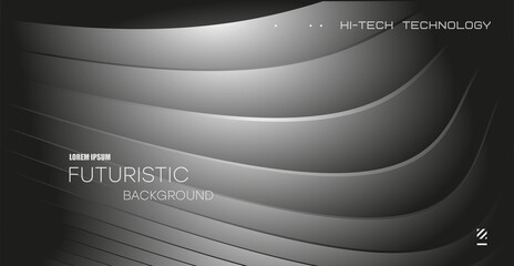3D Black and white paper waves abstract banner design. Elegant wavy vector background.