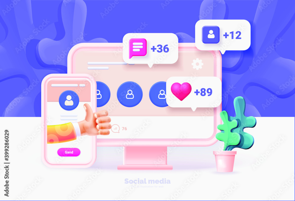 Poster computer and smartphone with social media user interface. template for computer and smartphone. soci
