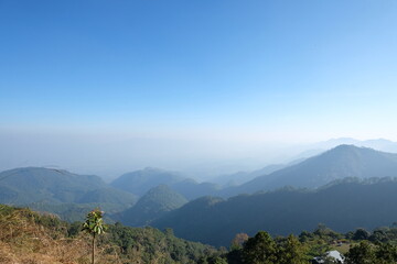 Sunset on mountains panoramic view in nature wallpaper background