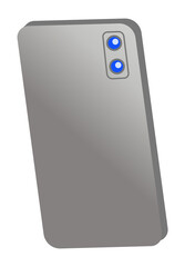 Large gray metal or plastic smartphone case with two blue main cameras. Take videos, photos on your smartphone. Modern electronic device. Blogging, streaming, video broadcasting. Flat vector image i