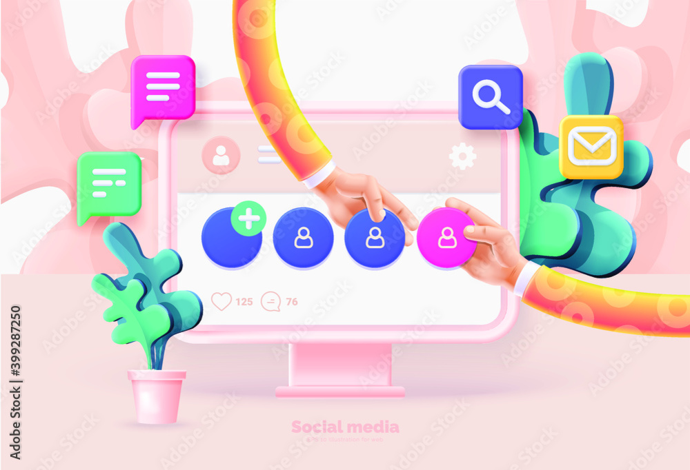 Poster social media template. computer and smartphone with social media user interface. communication betwe