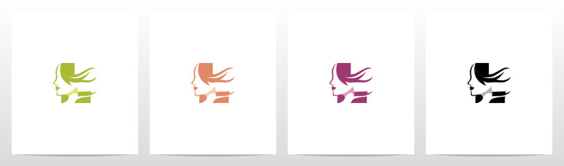 Obraz premium Woman Face With Wavy Hair Logo Design L