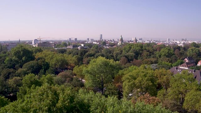Pan up above Lush Green City Panorama of Mannheim