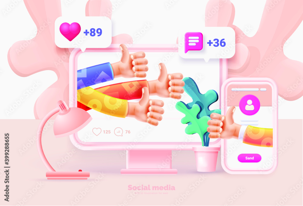Poster computer and smartphone with social media user interface. template for computer and smartphone. soci