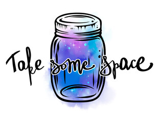 Glass jar with space inside it, color, vector