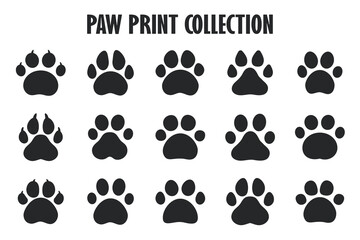 Fototapeta na wymiar Dog and cat paw prints. A collection of dog footprints with claws. vector illustration.