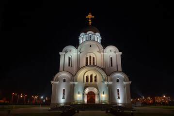 Fototapeta na wymiar The Orthodox church at night in Lasnamae, Tallinn.